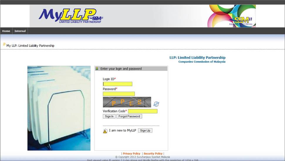 Screenshot of MyLLP Login Page