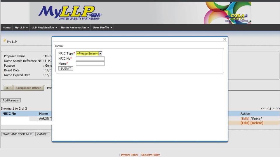 Screenshot of LLP Registration Part 3