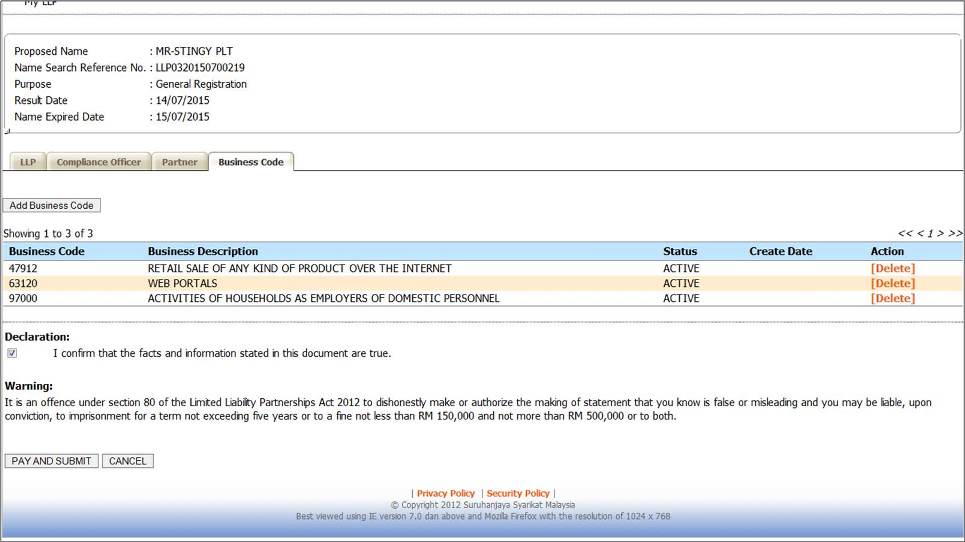 Screenshot of LLP Registration Part 6