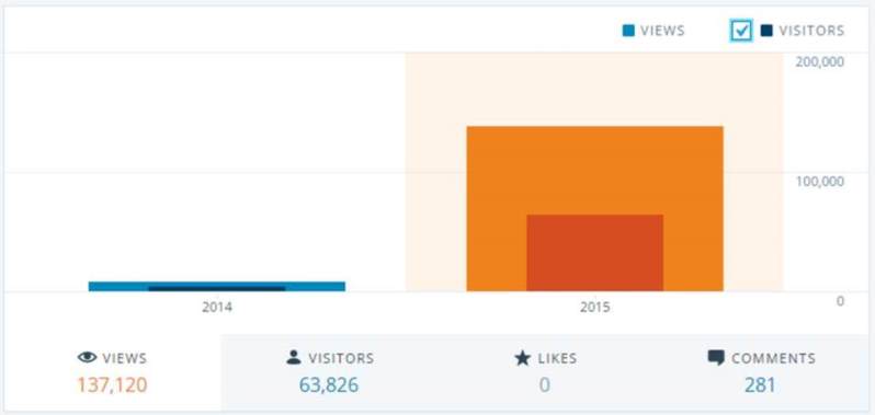 Screenshot of views and visitors for 2015