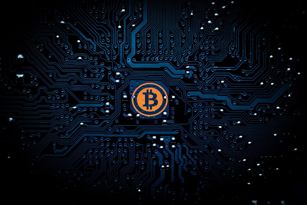 Computer chips leading to Bitcoin
