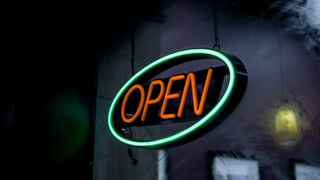 Open for business signboard
