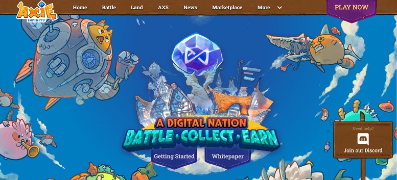Axie Infinity Homepage, the granddaddy of play-to-earn games