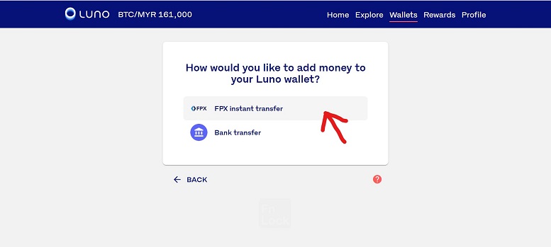 "How would you like to add money to your Luno wallet" screen