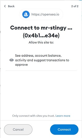 "Connect to OpenSea" confirmation screen on MetaMask