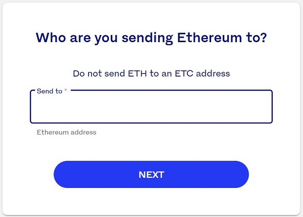 "Who are you sending Ethereum to?" screen on Luno